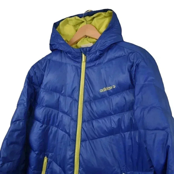 Adidas Neo Label Down  Filled Bomber Puffy Jacket Hooded Blue Size Medium - Picture 5 of 11